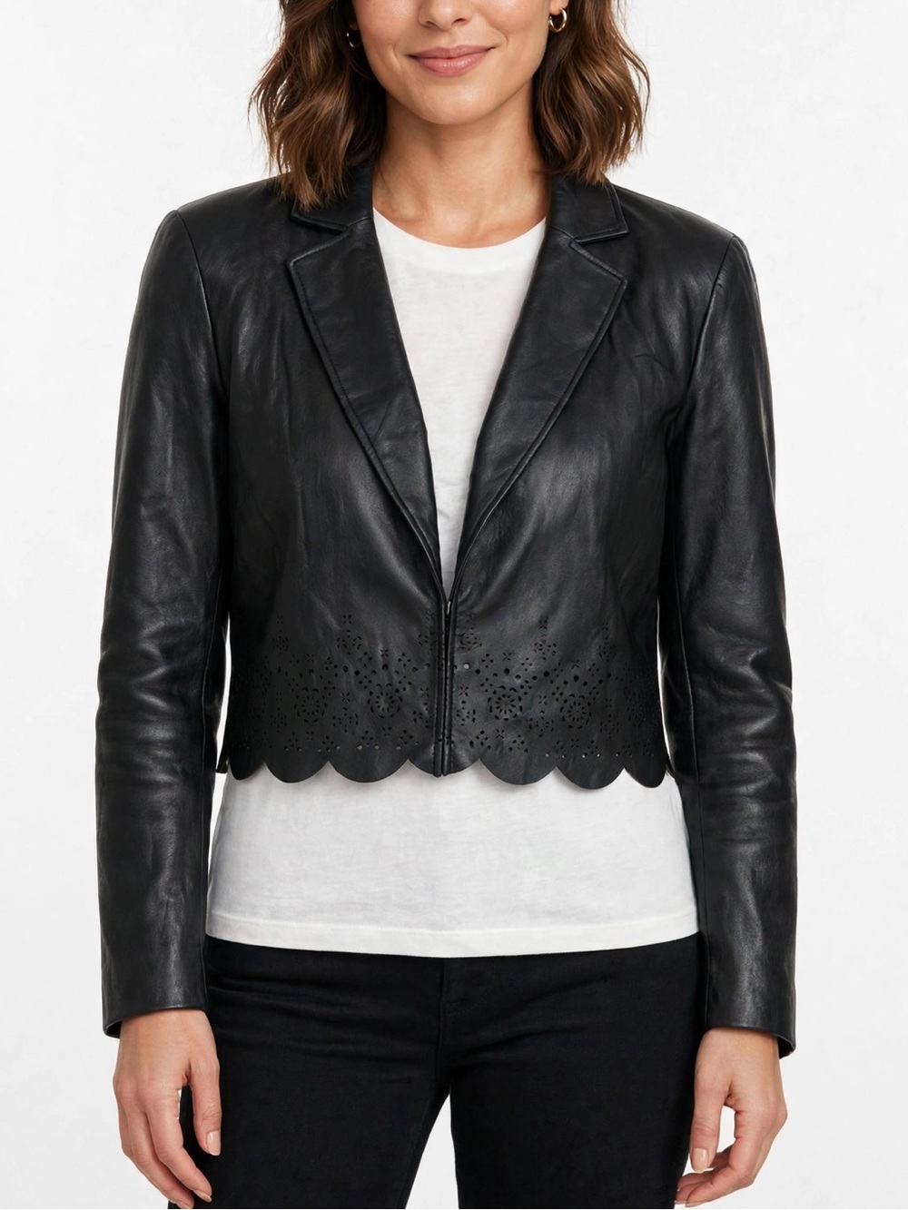 INC International Concepts Black Faux Leather Cropped Jacket Size Large